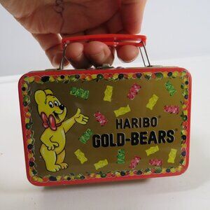VTG Haribo Gold-Bears Candy mini metal tin lunch box warm gold RUST inside